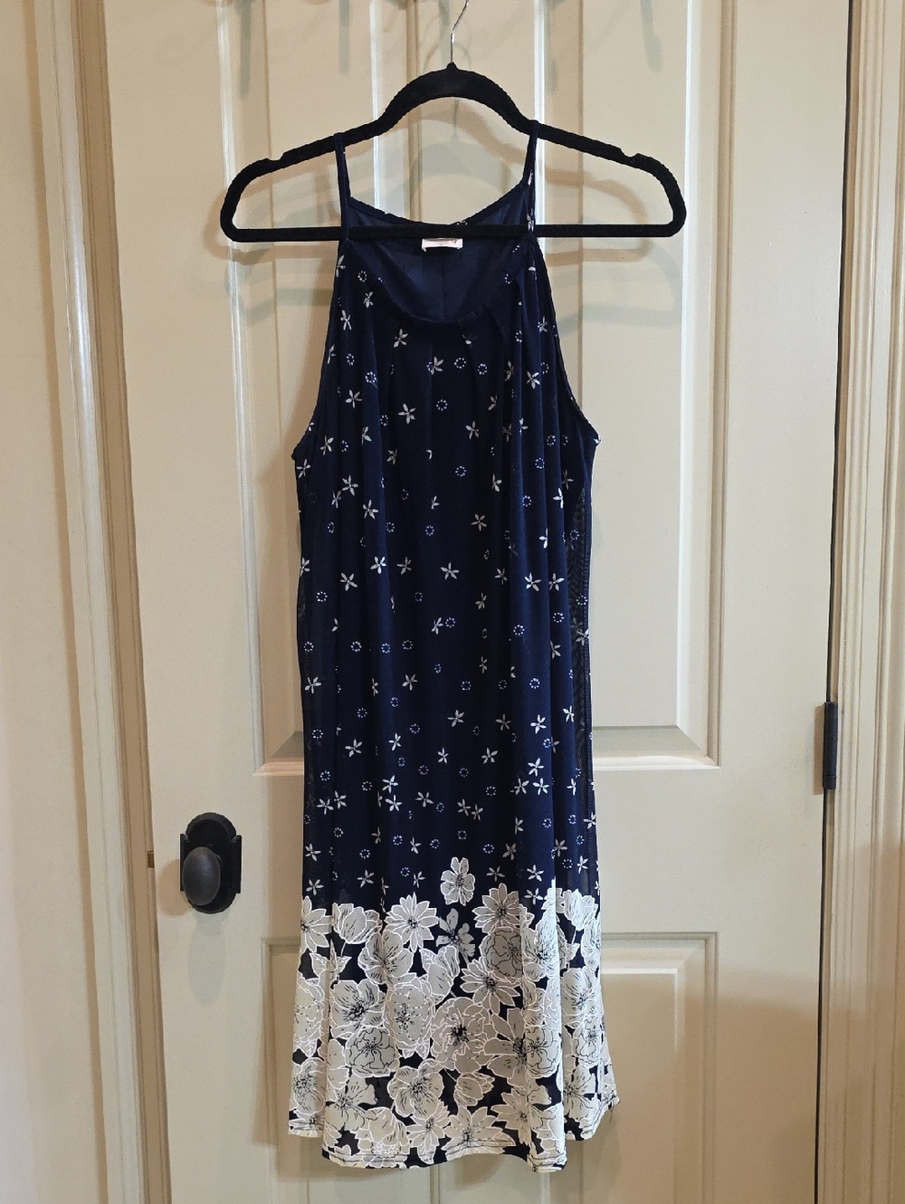 Siren Lily Navy and White Asymmetrical Floral Hem Dress